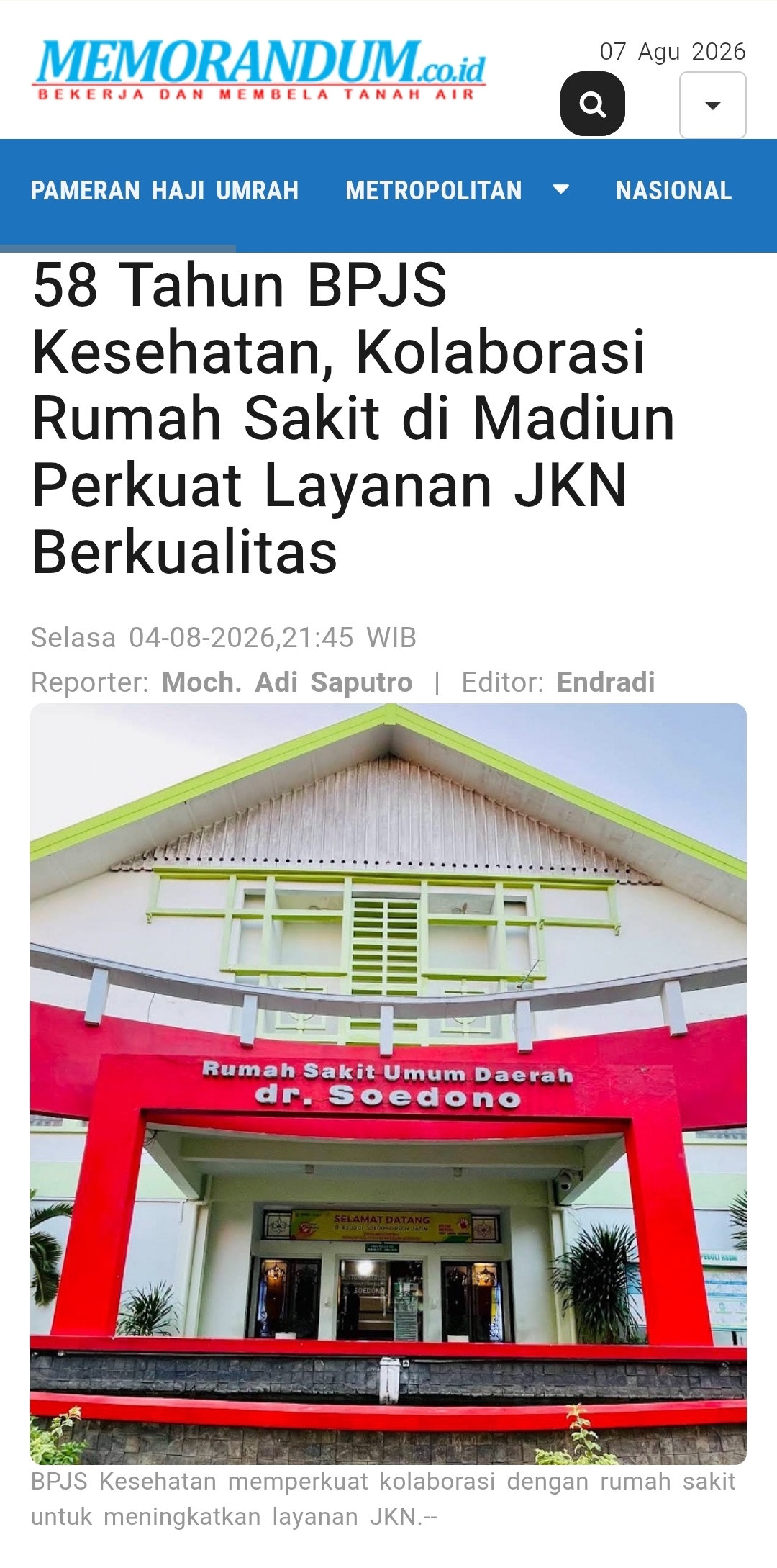 Dokumen 58 Tahun BPJS Kesehatan, Kolaborasi Rumah Sakit di Madiun Perkuat Layanan JKN Berkualitas