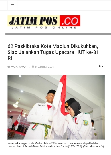 62 Paskibraka Kota Madiun Dikukuhkan, Siap Jalankan Tugas Upacara HUT ke-81 RI