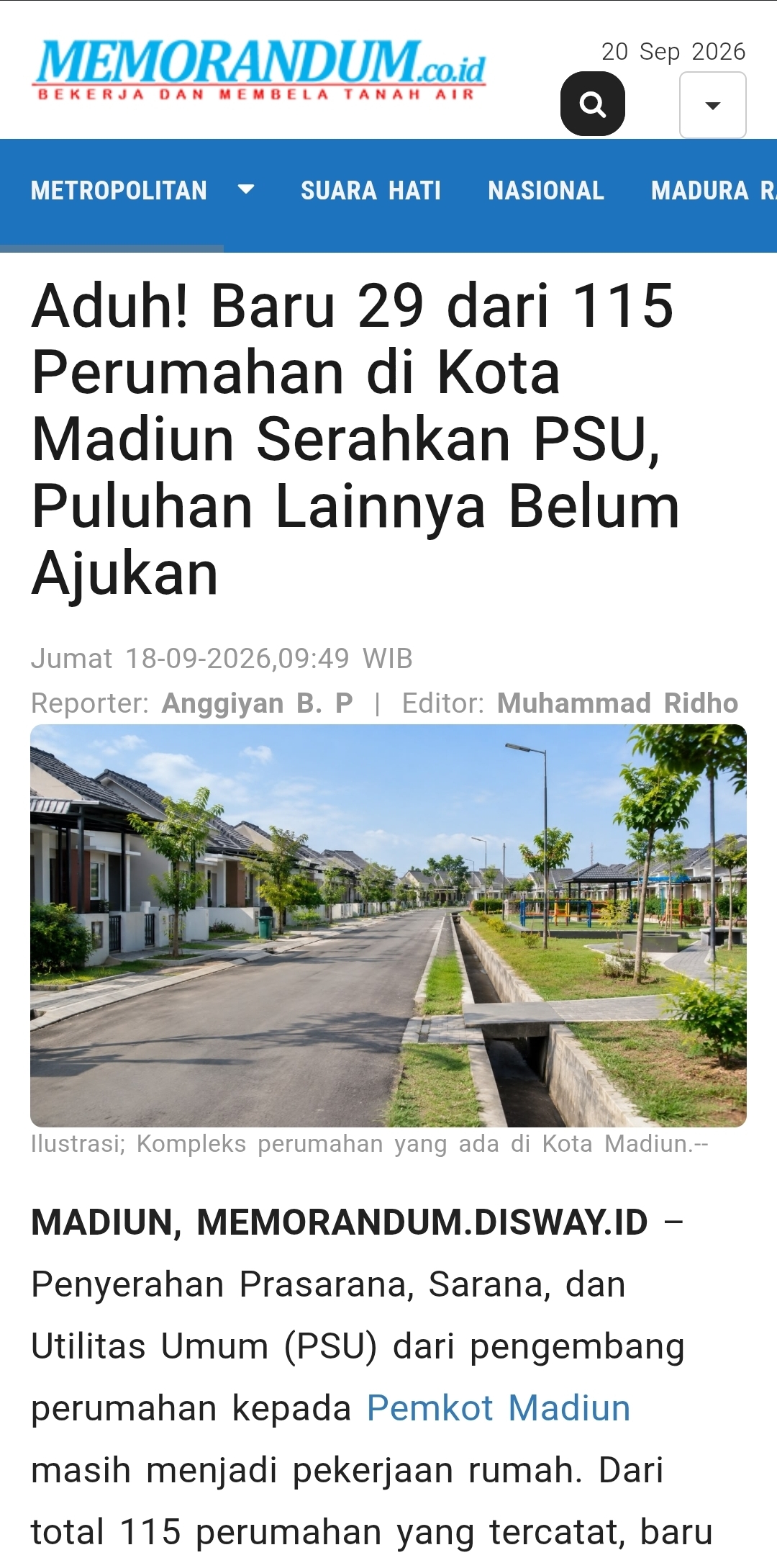 Dokumen Aduh! Baru 29 dari 115 Perumahan di Kota Madiun Serahkan PSU, Puluhan Lainnya Belum Ajukan