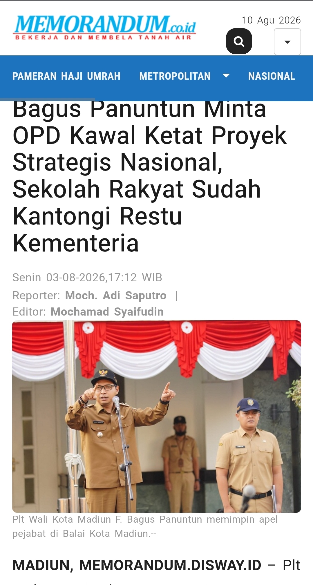 Bagus Panuntun Minta OPD Kawal Ketat Proyek Strategis Nasional, Sekolah Rakyat Sudah Kantongi Restu Kementeria