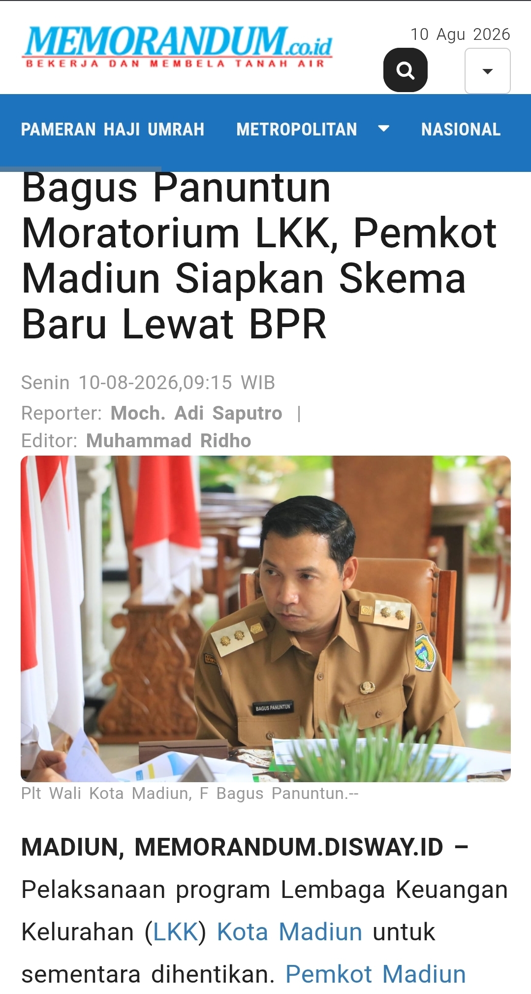 Dokumen Bagus Panuntun Moratorium LKK, Pemkot Madiun Siapkan Skema Baru Lewat BPR