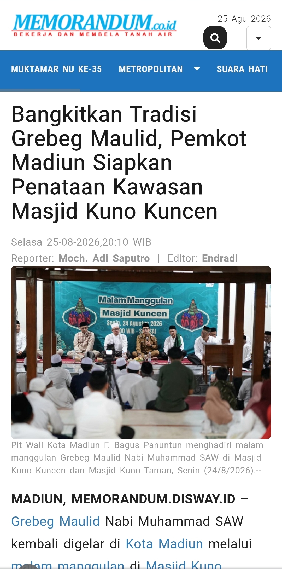 Dokumen Bangkitkan Tradisi Grebeg Maulid, Pemkot Madiun Siapkan Penataan Kawasan Masjid Kuno Kuncen