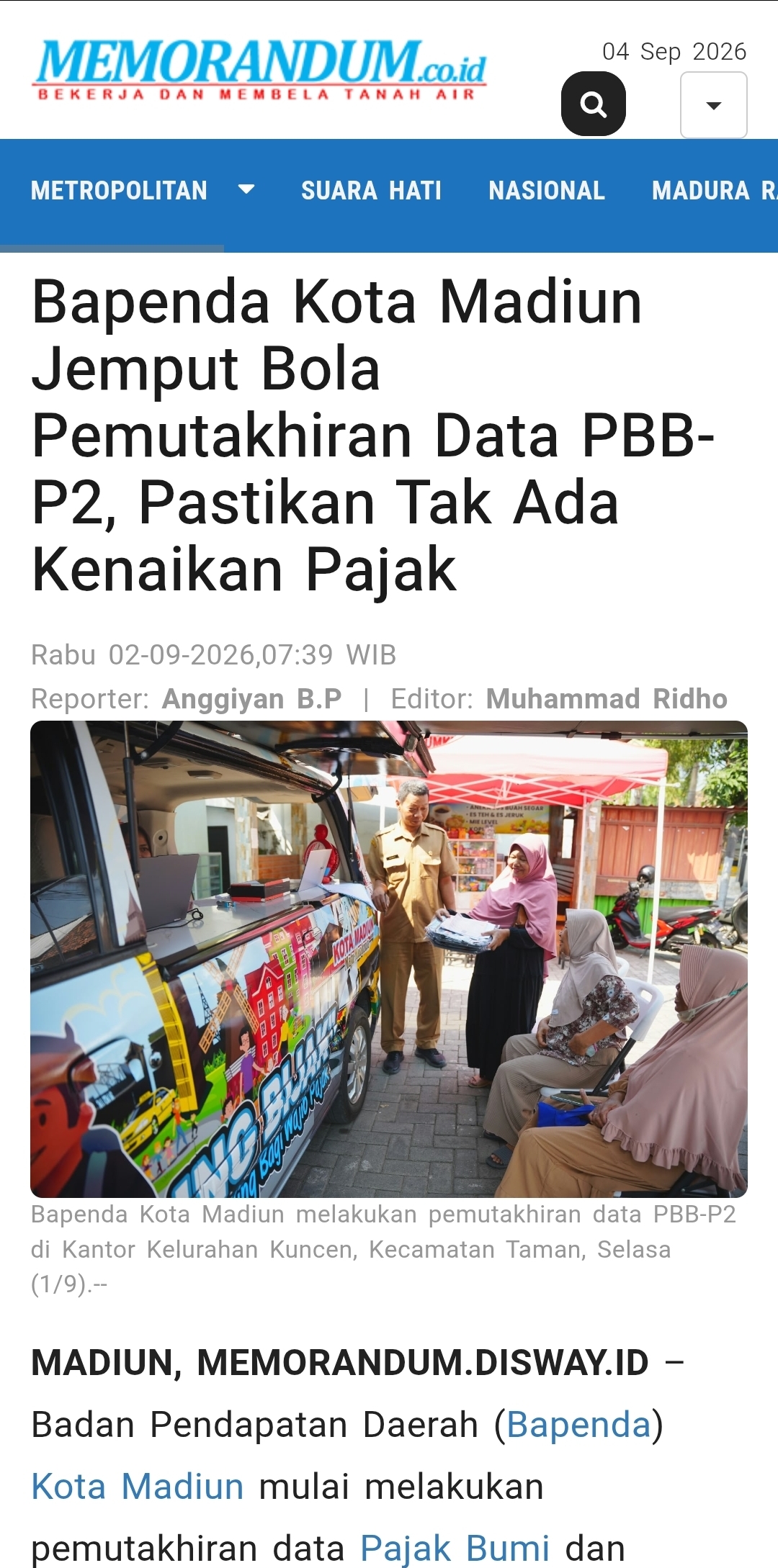 Dokumen Bapenda Kota Madiun Jemput Bola Pemutakhiran Data PBB-P2, Pastikan Tak Ada Kenaikan Pajak