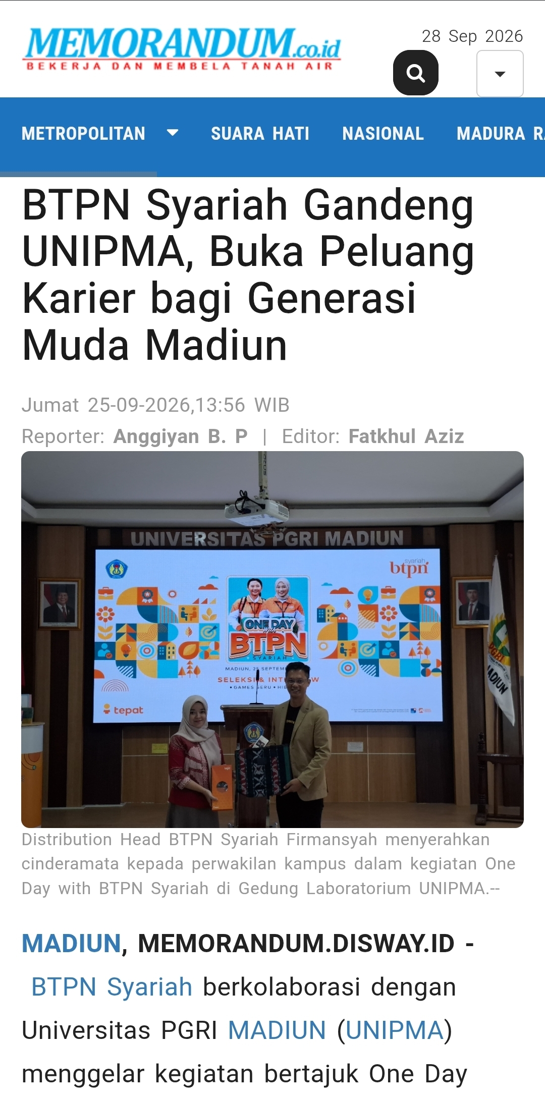 BTPN Syariah Gandeng UNIPMA, Buka Peluang Karier bagi Generasi Muda Madiun