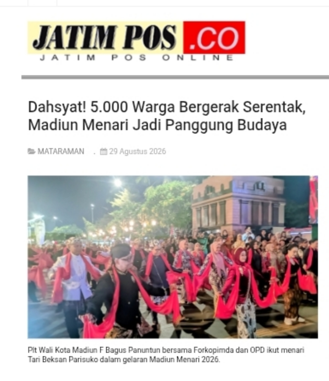 Dokumen Dahsyat! 5.000 Warga Bergerak Serentak, Madiun Menari Jadi Panggung Budaya