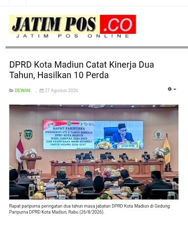 Dokumen DPRD Kota Madiun Catat Kinerja Dua Tahun, Hasilkan 10 Perda