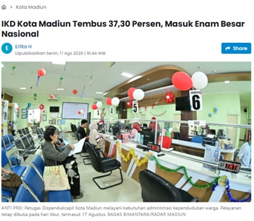 IKD Kota Madiun Tembus 37,30 Persen, Masuk Enam Besar Nasional