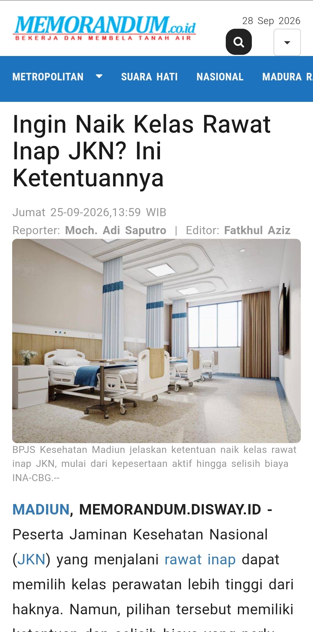Dokumen Ingin Naik Kelas Rawat Inap JKN? Ini Ketentuannya