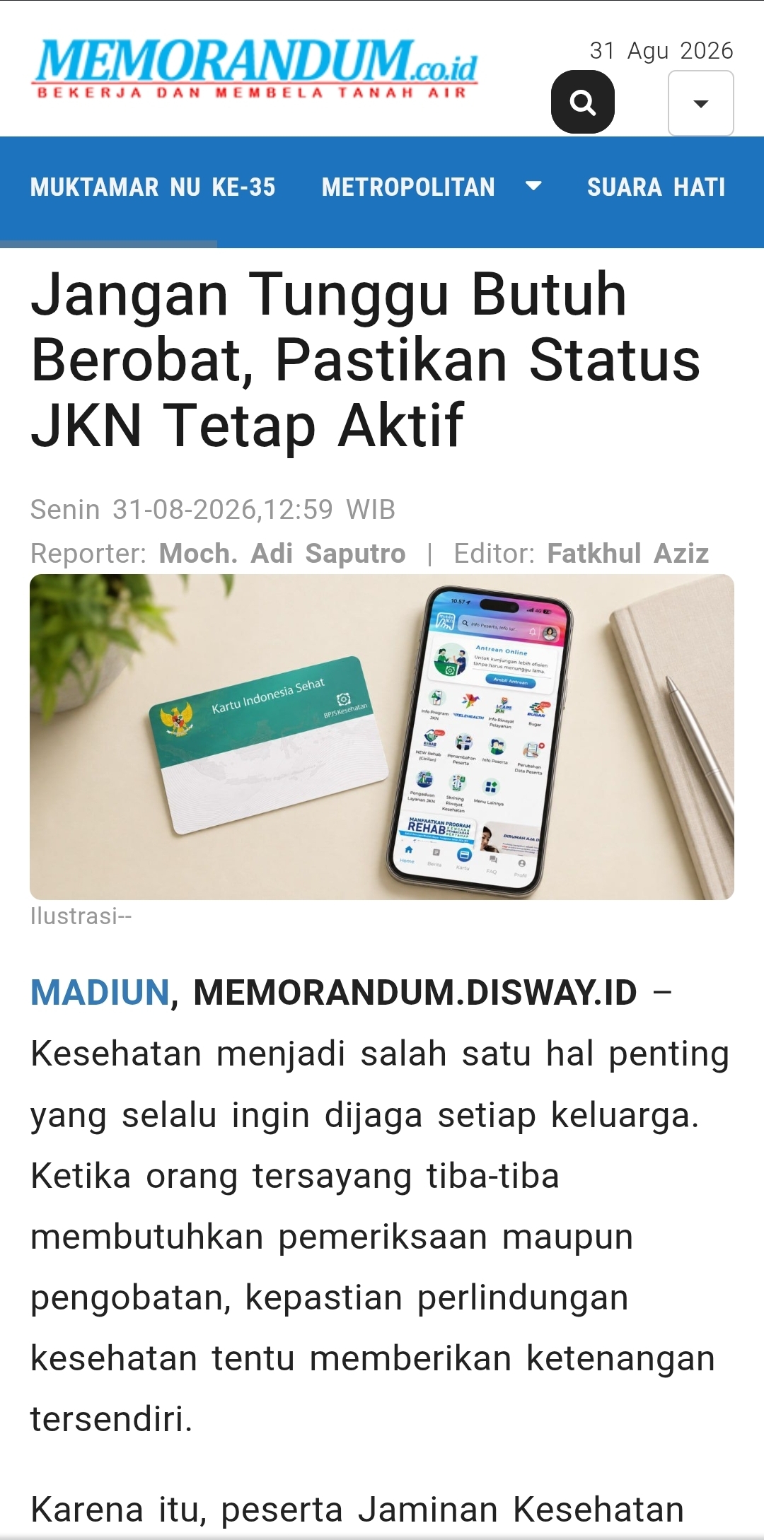 Jangan Tunggu Butuh Berobat, Pastikan Status JKN Tetap Aktif