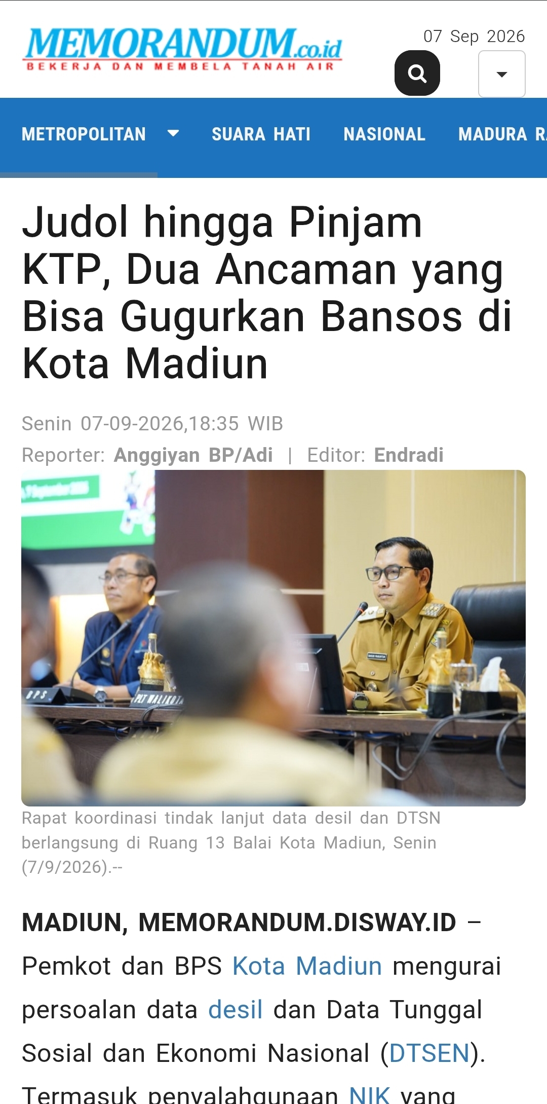 Dokumen Judol hingga Pinjam KTP, Dua Ancaman yang Bisa Gugurkan Bansos di Kota Madiun