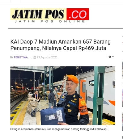 KAI Daop 7 Madiun Amankan 657 Barang Penumpang, Nilainya Capai Rp469 Juta