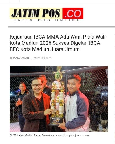 Kejuaraan IBCA MMA Adu Wani Piala Wali Kota Madiun 2026 Sukses Digelar, IBCA BFC Kota Madiun Juara Umum