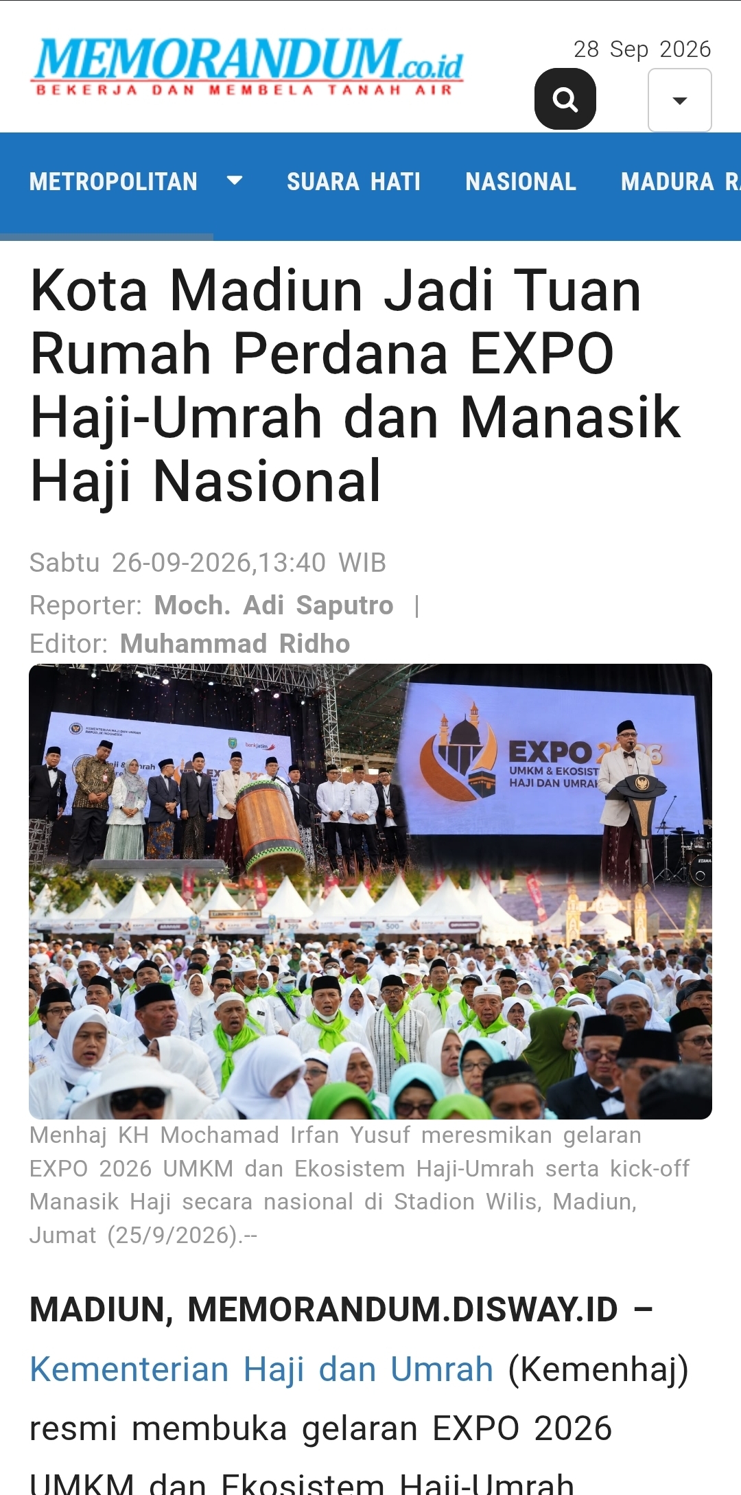 Kota Madiun Jadi Tuan Rumah Perdana EXPO Haji-Umrah dan Manasik Haji Nasional