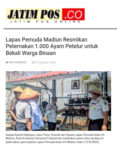 Lapas Pemuda Madiun Resmikan Peternakan 1.000 Ayam Petelur untuk Bekali Warga Binaan