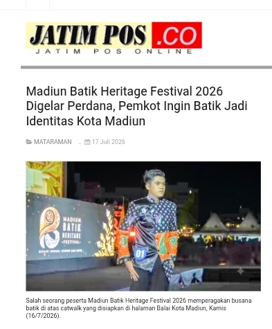 Madiun Batik Heritage Festival 2026 Digelar Perdana, Pemkot Ingin Batik Jadi Identitas Kota Madiun
