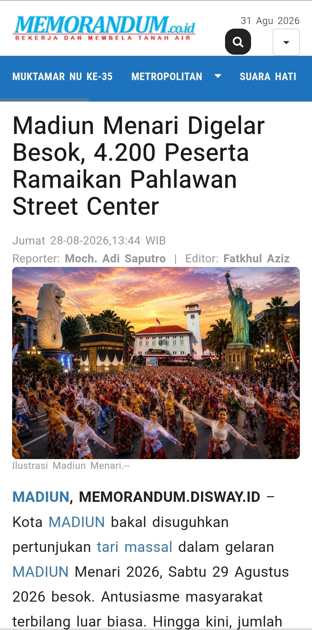 Madiun Menari Digelar Besok, 4.200 Peserta Ramaikan Pahlawan Street Center