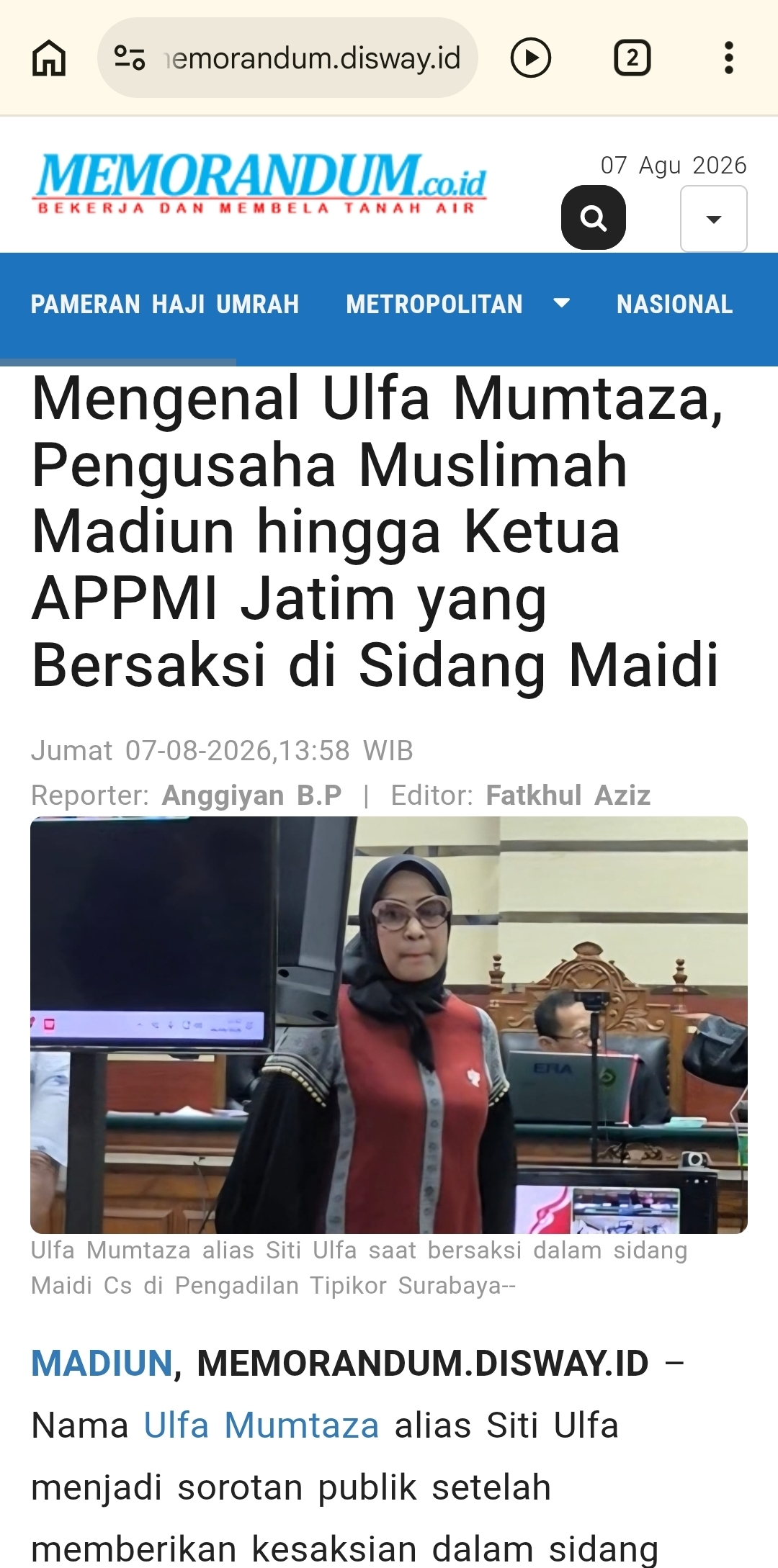 Mengenal Ulfa Mumtaza, Pengusaha Muslimah Madiun hingga Ketua APPMI Jatim yang Bersaksi di Sidang Maidi