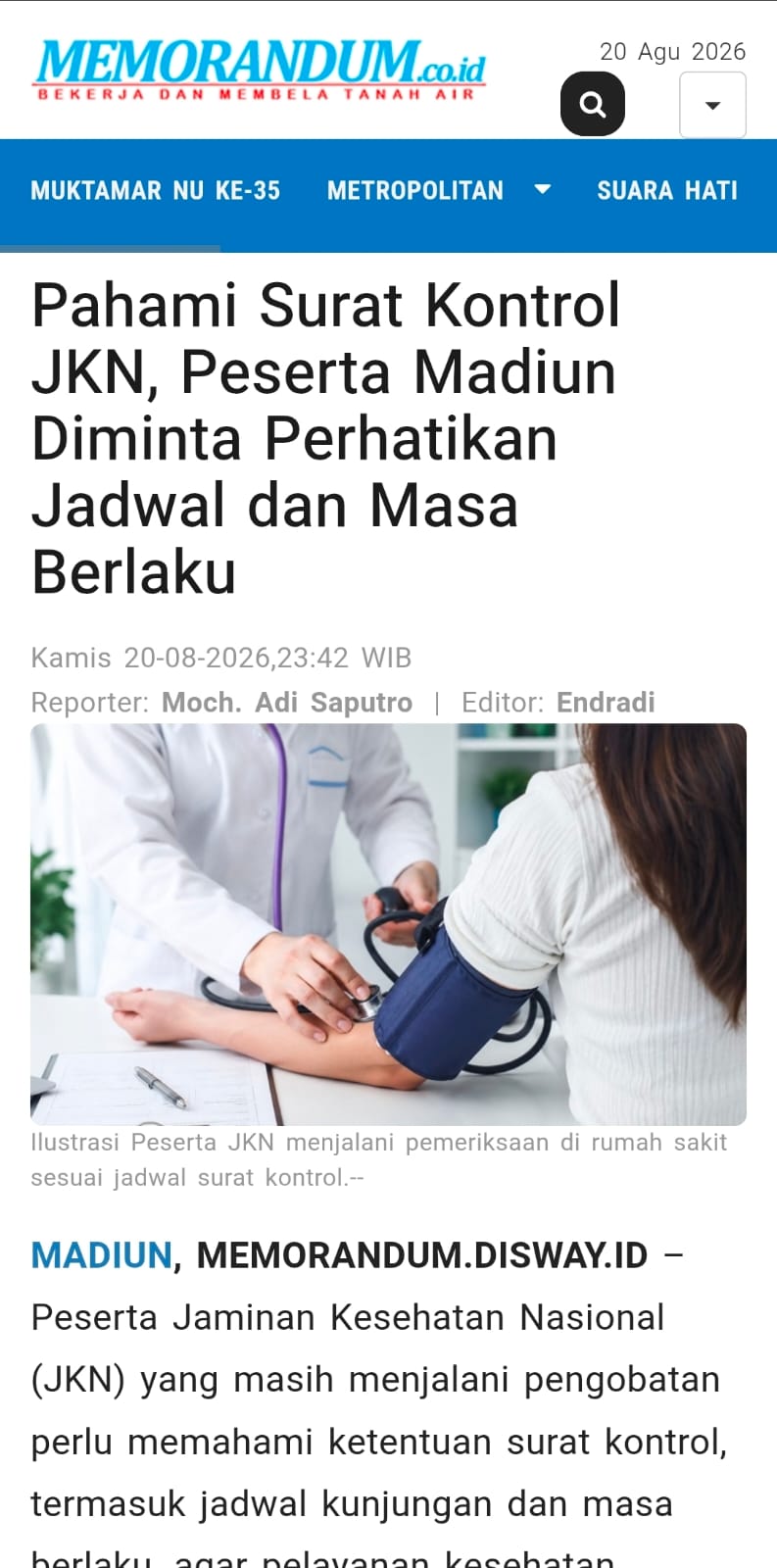 Pahami Surat Kontrol JKN, Peserta Madiun Diminta Perhatikan Jadwal dan Masa Berlaku