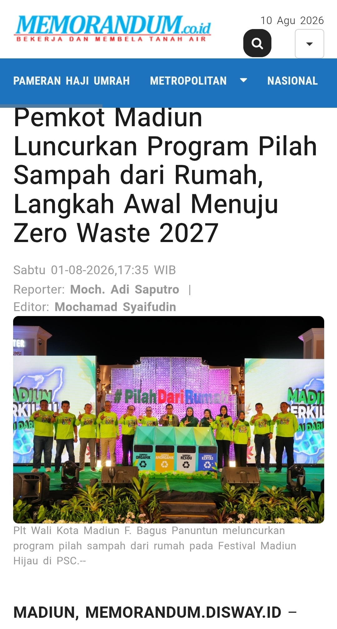 Pemkot Madiun Luncurkan Program Pilah Sampah dari Rumah, Langkah Awal Menuju Zero Waste 2027