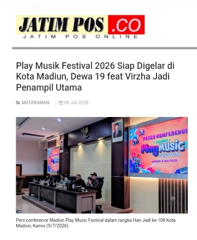 Play Musik Festival 2026 Siap Digelar di Kota Madiun, Dewa 19 feat Virzha Jadi Penampil Utama