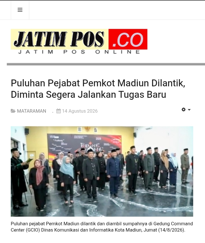 Dokumen Puluhan Pejabat Pemkot Madiun Dilantik, Diminta Segera Jalankan Tugas Baru