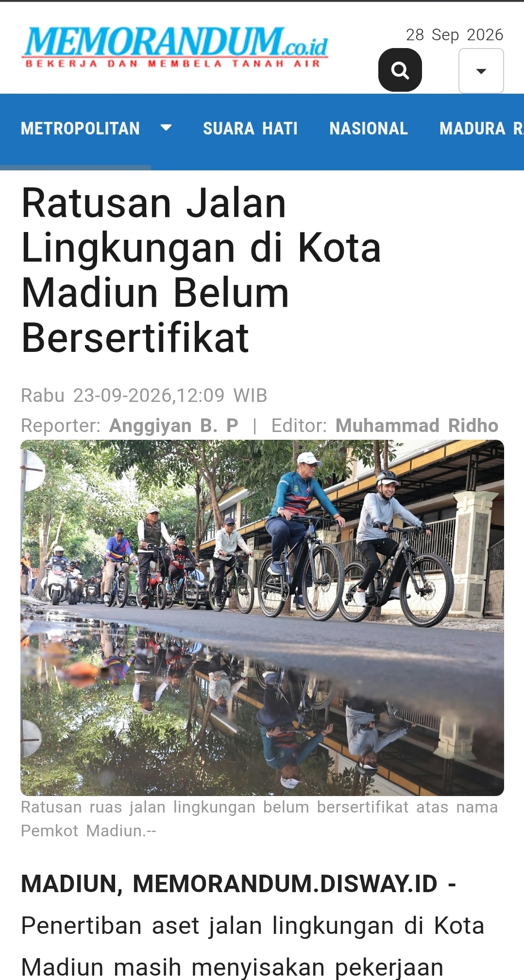 Ratusan Jalan Lingkungan di Kota Madiun Belum Bersertifikat