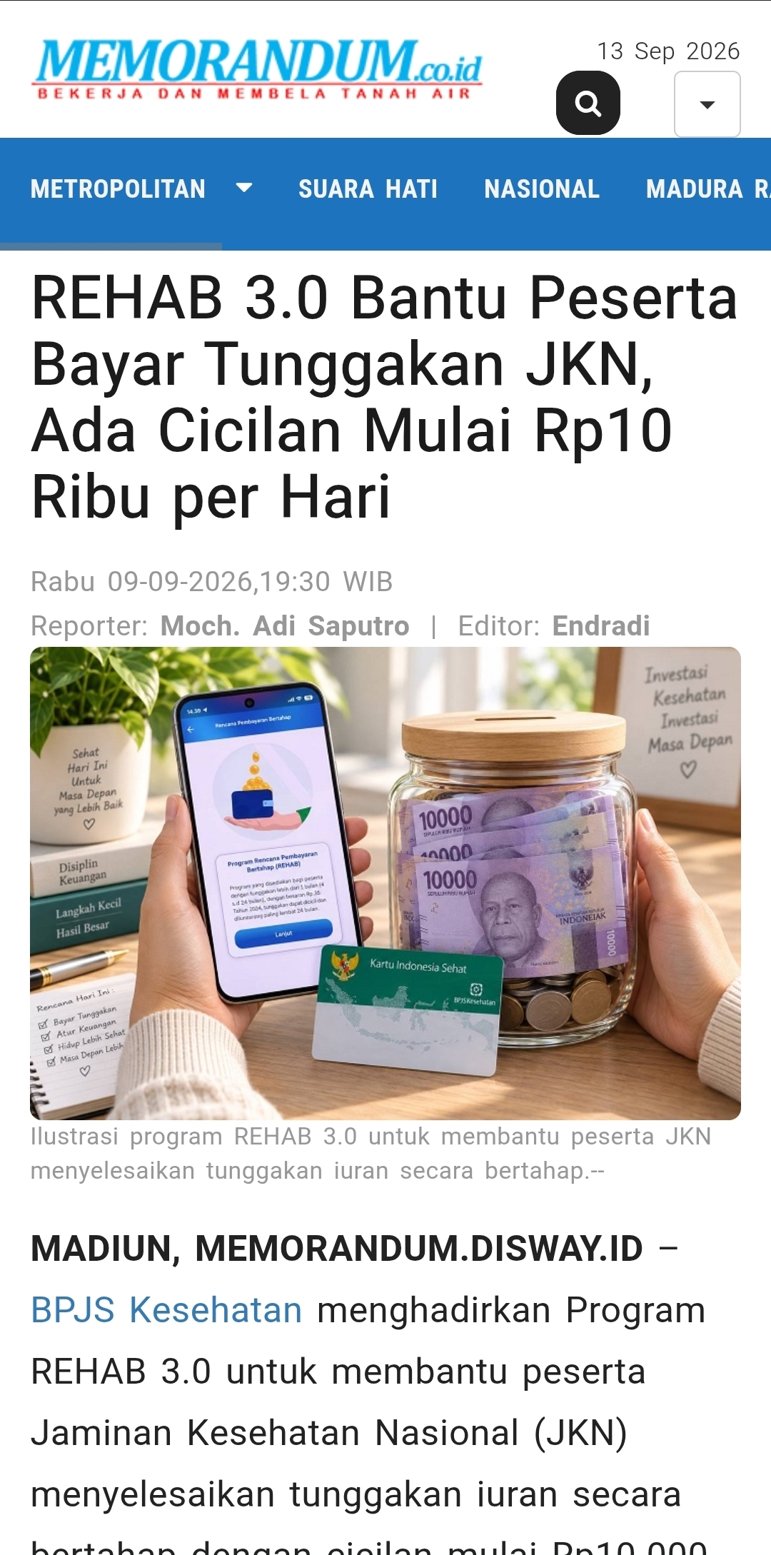 REHAB 3.0 Bantu Peserta Bayar Tunggakan JKN, Ada Cicilan Mulai Rp10 Ribu per Hari