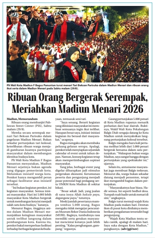 Dokumen Ribuan Orang Bergerak Serempak, Meriahkan Madiun Menari 2026
