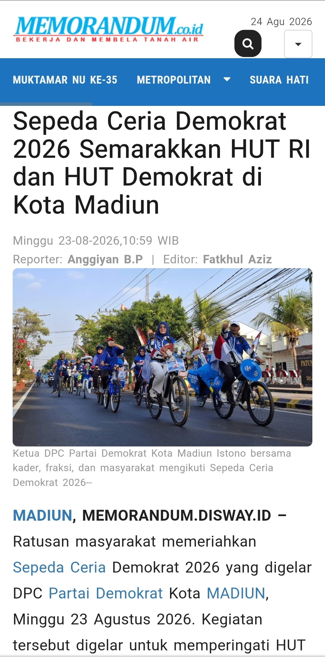 Sepeda Ceria Demokrat 2026 Semarakkan HUT RI dan HUT Demokrat di Kota Madiun