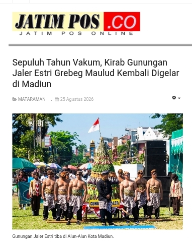 Sepuluh Tahun Vakum, Kirab Gunungan Jaler Estri Grebeg Maulud Kembali Digelar di Madiun
