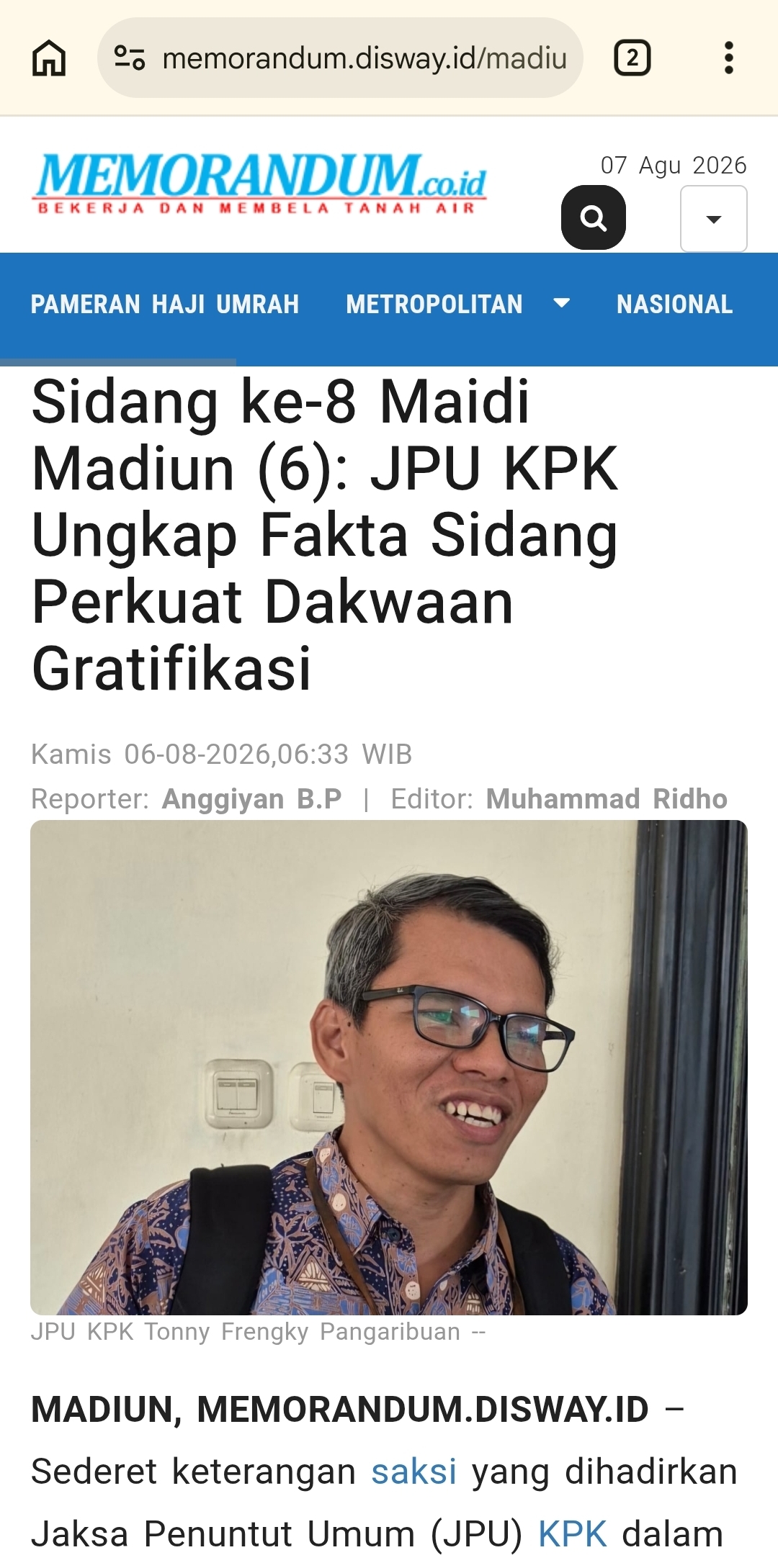 Sidang ke-8 Maidi Madiun (6): JPU KPK Ungkap Fakta Sidang Perkuat Dakwaan Gratifikasi