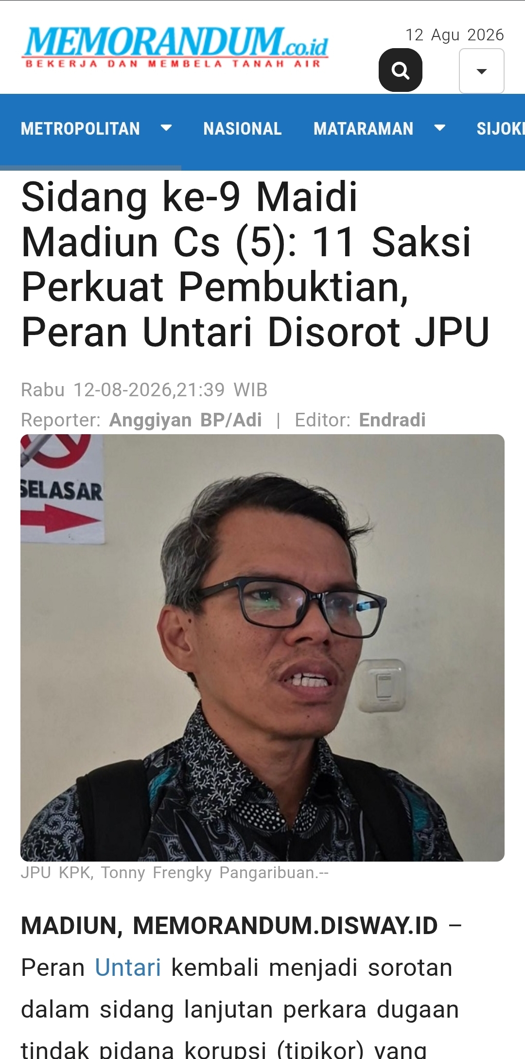 Sidang ke-9 Maidi Madiun Cs (5): 11 Saksi Perkuat Pembuktian, Peran Untari Disorot JPU