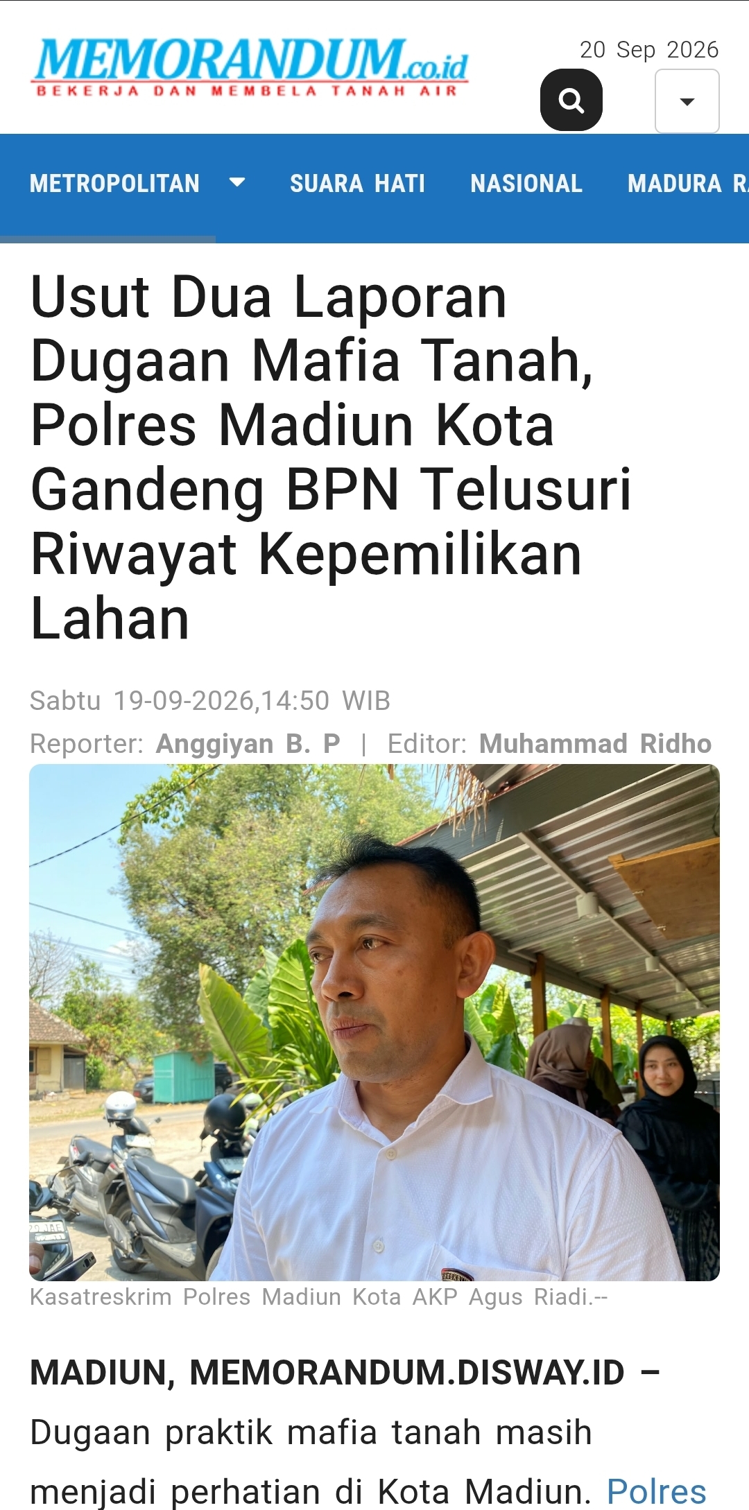 Dokumen Usut Dua Laporan Dugaan Mafia Tanah, Polres Madiun Kota Gandeng BPN Telusuri Riwayat Kepemilikan Lahan