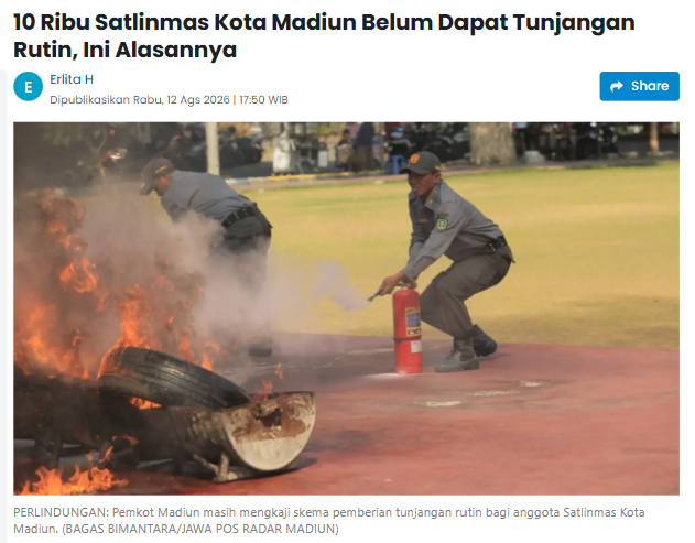10 Ribu Satlinmas Kota Madiun Belum Dapat Tunjangan Rutin, Ini Alasannya