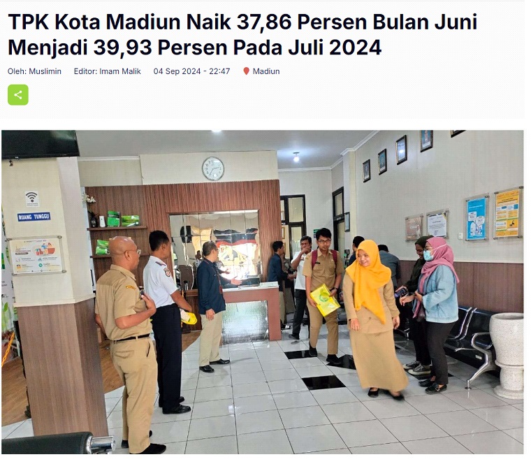 TPK Kota Madiun Naik 37,86 Persen Bulan Juni Menjadi 39,93 Persen Pada Juli 2024