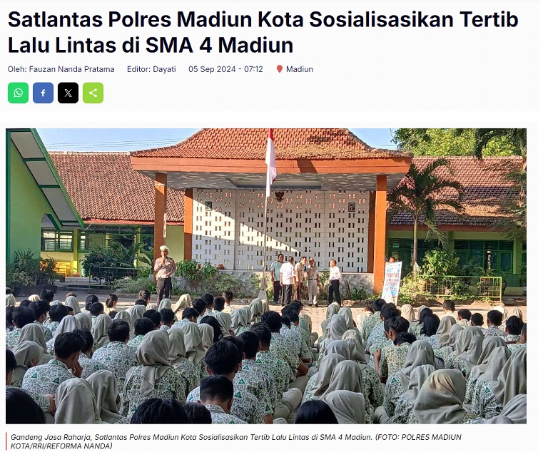 Satlantas Polres Madiun Kota Sosialisasikan Tertib Lalu Lintas di SMA 4 Madiun