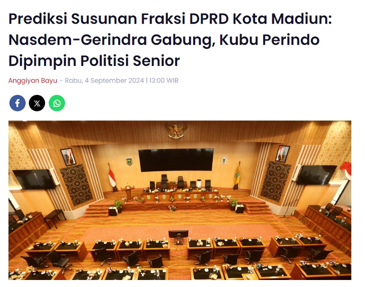 Prediksi Susunan Fraksi DPRD Kota Madiun: Nasdem-Gerindra Gabung, Kubu Perindo Dipimpin Politisi Senior