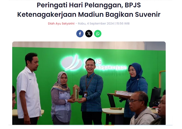 Peringati Hari Pelanggan, BPJS Ketenagakerjaan Madiun Bagikan Suvenir