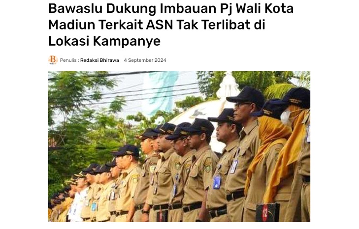 Bawaslu Dukung Imbauan Pj Wali Kota Madiun Terkait ASN Tak Terlibat di Lokasi Kampanye