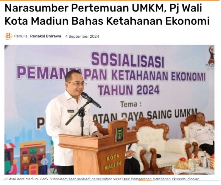 Narasumber Pertemuan UMKM, Pj Wali Kota Madiun Bahas Ketahanan Ekonomi