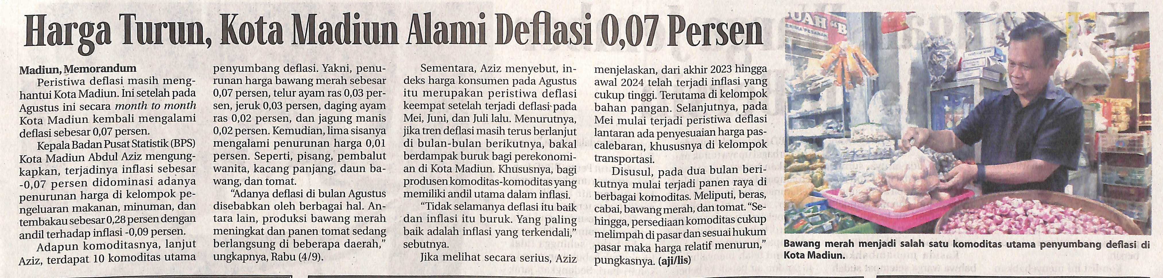 Harga Turun, Kota Madiun Alami Deflasi 0,07 Persen