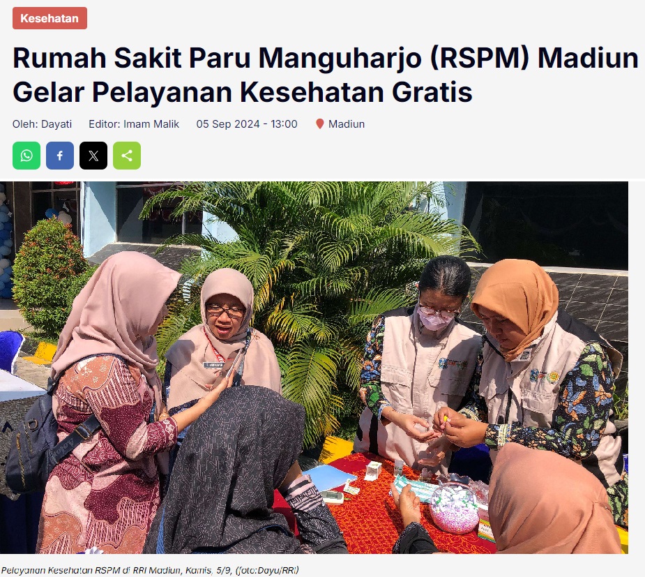 Rumah Sakit Paru Manguharjo (RSPM) Madiun Gelar Pelayanan Kesehatan Gratis