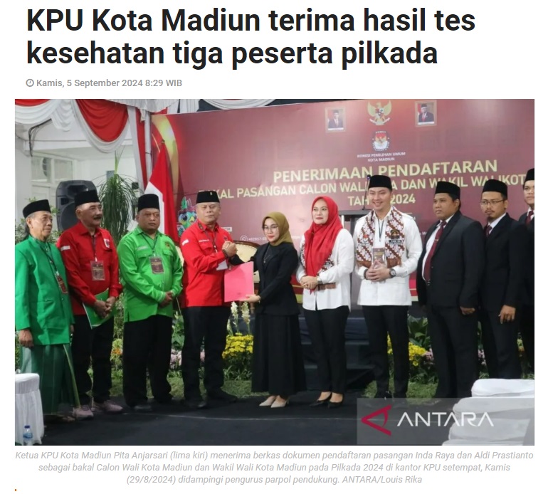 KPU Kota Madiun terima hasil tes kesehatan tiga peserta pilkada
