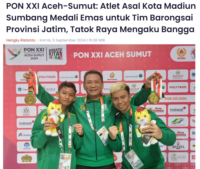 PON XXI Aceh-Sumut: Atlet Asal Kota Madiun Sumbang Medali Emas untuk Tim Barongsai Provinsi Jatim, Tatok Raya Mengaku Bangga