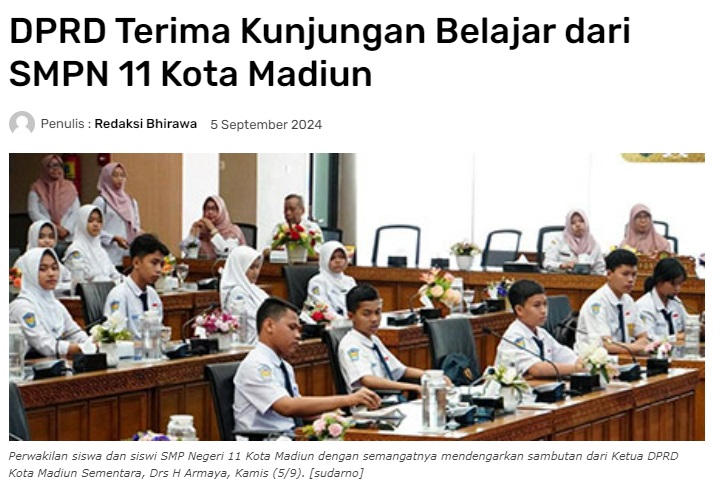 DPRD Terima Kunjungan Belajar dari SMPN 11 Kota Madiun