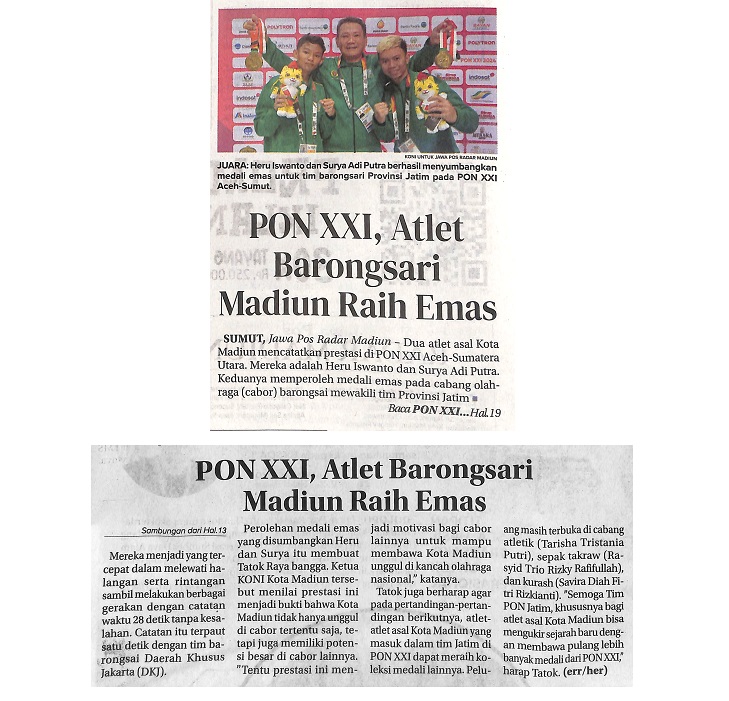 PON XXI, Atlet Barongsari Madiun Raih Emas