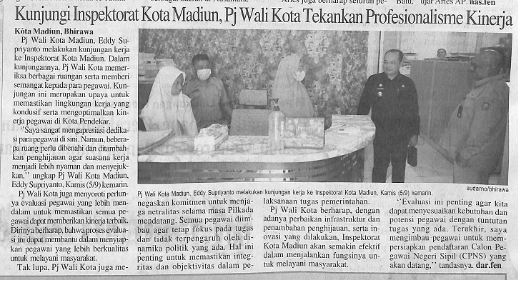 Kunjungi Inspektorat Kota Madiun, Pj Wali Kota Tekankan Profesionalisme Kinerja