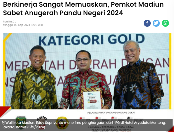 Berkinerja Sangat Memuaskan, Pemkot Madiun Sabet Anugerah Pandu Negeri 2024
