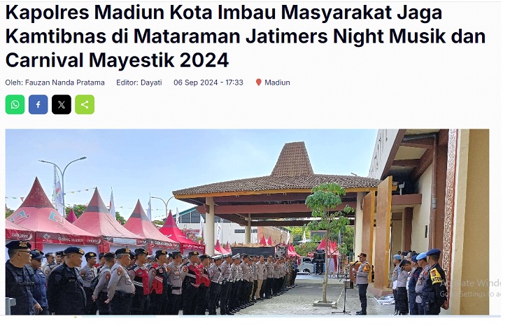 Kapolres Madiun Kota Imbau Masyarakat Jaga Kamtibnas di Mataraman Jatimers Night Musik dan Carnival Majestik 2024