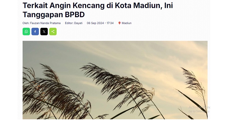 Terkait Angin Kencang di Kota Madiun, Ini Tanggapan BPBD